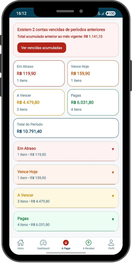 Contas a Pagar do Aplicativo Moyra Finanças